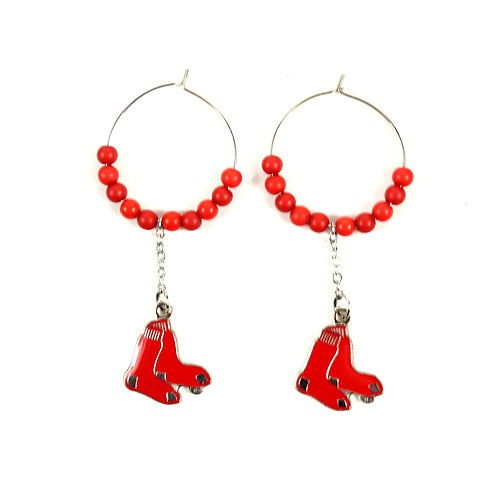 Boston Red Sox Earrings - 1" Multi Bead Hoop Earrings - 12 Pair For $36.00